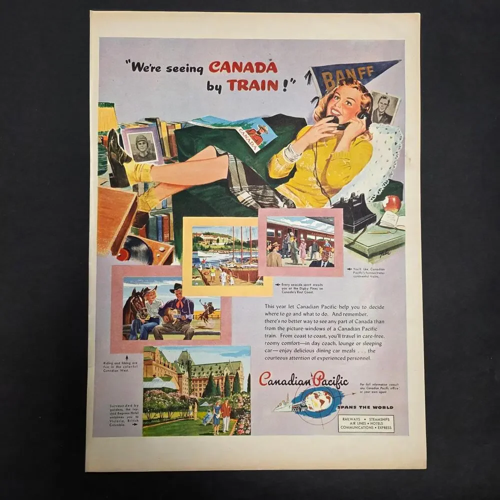 Vintage Canadian Pacific Travel Ad – “We’re Seeing Canada by Train!” – Banff